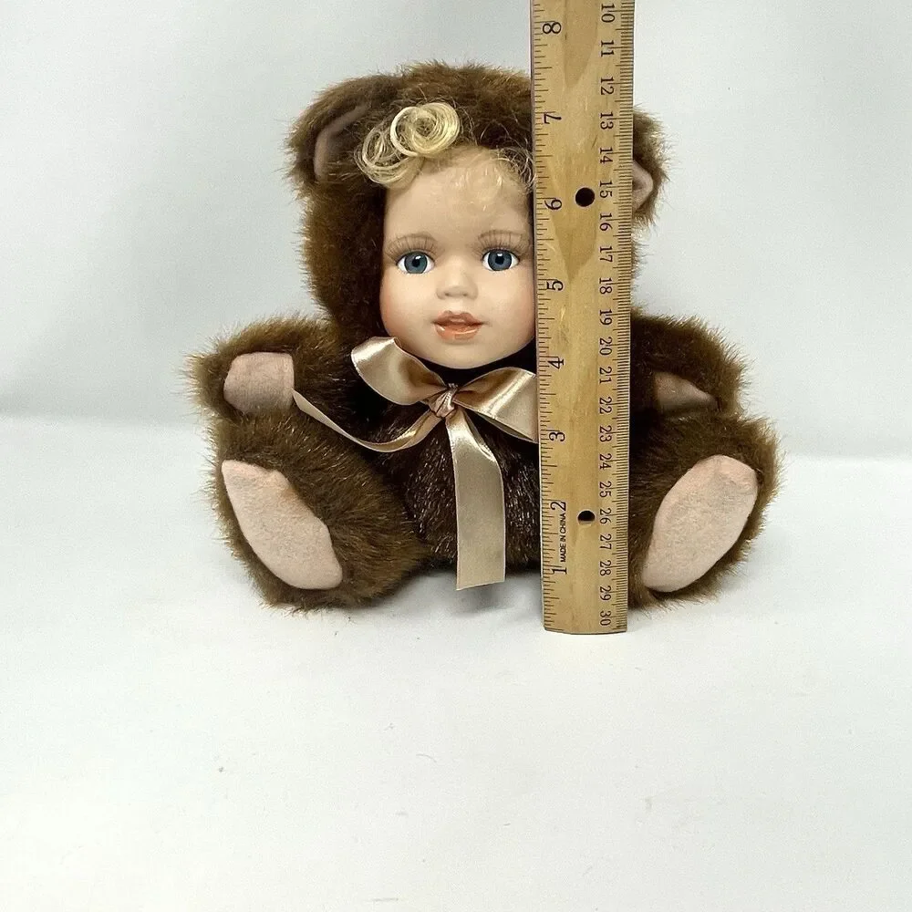 Vintage Crowne Fine Porcelain Doll Face Stuffed Teddy Bear Plush Artmark Chicago